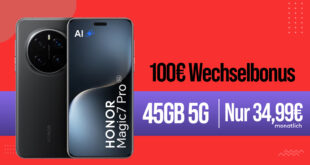 HONOR Magic7 Pro für einmalig 99.95 Euro mit 45GB Allnet Flat und 100 Euro Wechselbonus nur 34.99 Euro monatlich
