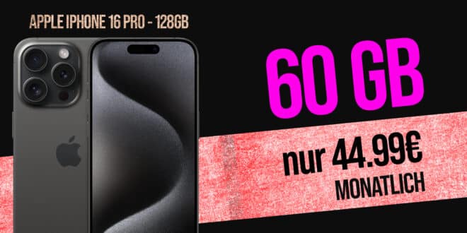 Phone 16 Pro für einmalig 29 Euro mit 60GB Allnet Flat und 50 Euro Wechselbonus nur 44.99 Euro monatlich