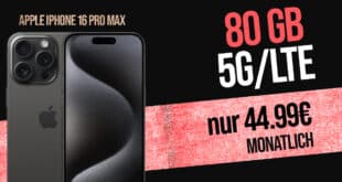 iPhone 16 Pro Max für einmalig 299 Euro mit 80GB 5G Allnet Flat und 50 Euro Wechselbonus nur 44.99 Euro monatlich