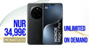 Honor Magic 7 Pro für einmalig 59 Euro mit unlimited on demand und 100 Euro Wechselbonus bei Rufnummernmitnahme nur 34.99 Euro monatlich