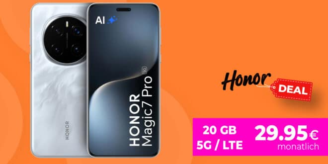 Honor Magic 7 Pro für einmalig 49.99 Euro mit 20GB Allnet Flat und 50 Euro Wechselbonus nur 29.95 Euro monatlich