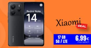 Xiaomi Redmi Note 14 5G für einmalig 29 Euro mit 17GB Allnet Flat nur 6.99 Euro monatlich
