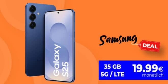 Samsung Galaxy S25 für einmalig 99 Euro mit 35GB Allnet Flat und 50 Euro Wechselbonus nur 19.99 Euro monatlich
