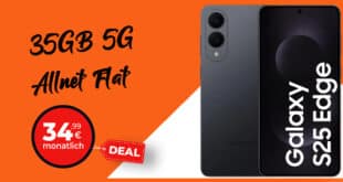 Samsung Galaxy S25 Edge 512GB für einmalig 149 Euro mit 35GB Allnet Flat und 100 Euro Wechselbonus nur 34.99 Euro monatlich
