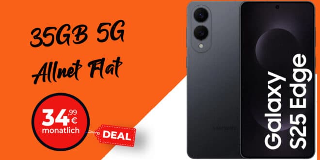 Samsung Galaxy S25 Edge 512GB für einmalig 149 Euro mit 35GB Allnet Flat und 100 Euro Wechselbonus nur 34.99 Euro monatlich