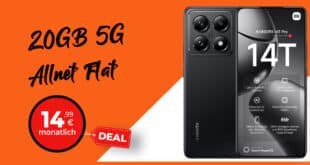 Xiaomi 14T Pro 512GB & 120W HyperCharge mit 20GB Allnet Flat und 50 Euro Wechselbonus nur 14.99 Euro monatlich