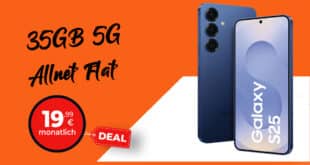 Samsung Galaxy S25 für einmalig 154 Euro mit 35GB Allnet Flat und 50 Euro Wechselbonus nur 19.99 Euro monatlich