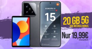 Xiaomi 15 & Redmi Pad SE für einmalig 99 Euro mit 20GB Telekom Allnet Flat und 50 Euro Wechselbonus nur 19.99 Euro monatlich