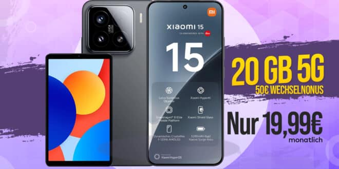 Xiaomi 15 & Redmi Pad SE für einmalig 99 Euro mit 20GB Telekom Allnet Flat und 50 Euro Wechselbonus nur 19.99 Euro monatlich