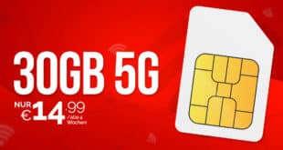 Vodafone Prepaid Karte – 30GB 5G Allnet Flat nur 14.99 Euro alle 4 Wochen