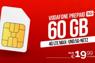 Vodafone Prepaid - 30GB 5G Allnet Flat nur 14.99 Euro - 60GB nur 19.99 Euro alle 4 Wochen