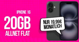 TagesDeal - iPhone 16 für einmalig 333 Euro mit 20GB Telekom Allnet Flat und 50 Euro Wechselbonus nur 19.99 Euro monatlich
