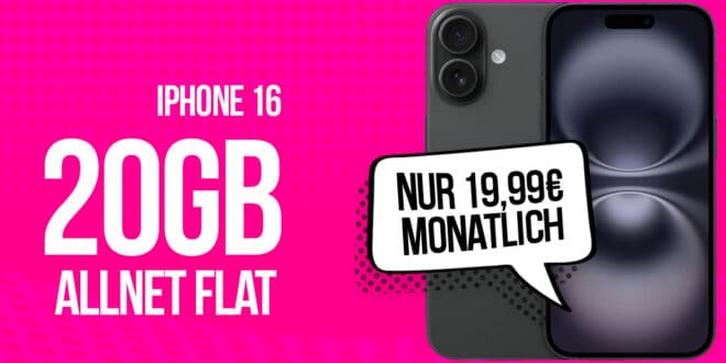 TagesDeal - iPhone 16 für einmalig 333 Euro mit 20GB Telekom Allnet Flat und 50 Euro Wechselbonus nur 19.99 Euro monatlich