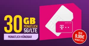 monatlich kündbar - Allnet Flat 30GB im Telekom Netz nur 9.99 Euro monatlich