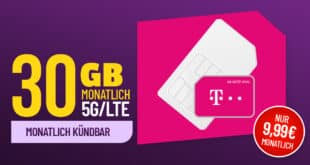 monatlich kündbar - Allnet Flat 30GB im Telekom Netz nur 9.99 Euro monatlich