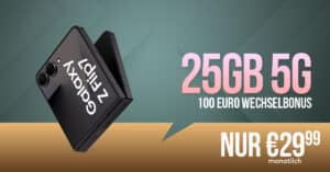 Samsung Galaxy Z Flip7 für einmalig 99.95 Euro mit 25GB Allnet Flat und 100 Euro Wechselbonus nur 29.99 Euro monatlich