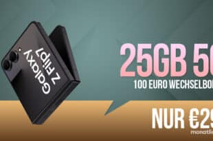 Samsung Galaxy Z Flip7 für einmalig 99.95 Euro mit 25GB Allnet Flat und 100 Euro Wechselbonus nur 29.99 Euro monatlich