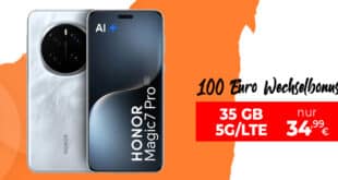 Honor Magic7 Pro 512GB für einmalig 79 Euro mit 35GB Allnet Flat und 100 Euro Wechselbonus nur 34.99 Euro monatlich