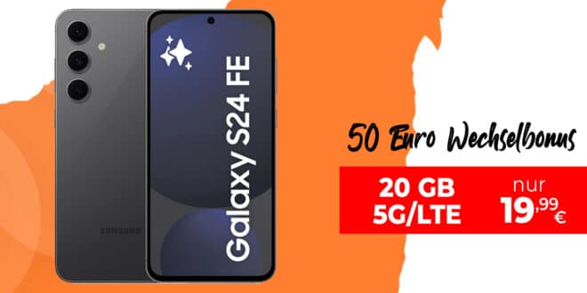 Samsung Galaxy S24 FE für einmalig 29 Euro mit 20GB Allnet Flat und 50 Euro Wechselbonus nur 19.99 Euro monatlich