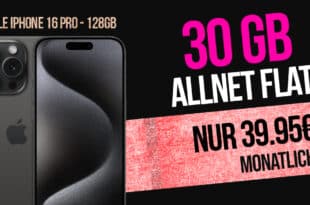iPhone 16 Pro für einmalig 259 Euro mit 30GB 5G Allnet Flat und 120€ Cashback nur 39.95 Euro monatlich