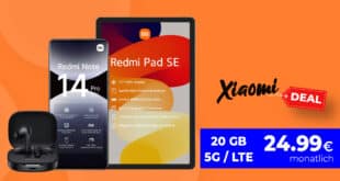 Xiaomi Redmi Note 14 Pro 5G & Redmi Pad SE & Redmi Buds 6 mit 20GB Allnet Flat nur 24.99 Euro monatlich - 30GB nur 25.99 Euro