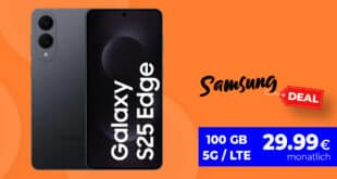 Samsung Galaxy S25 Edge für einmalig 69 Euro mit 100GB Allnet Flat und 100 Euro Wechselbonus nur 29.99 Euro monatlich