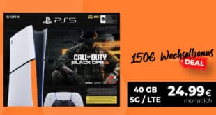 40GB Telekom 5G Allnet Flat mit Sony Playstation 5 Slim PS5 & Call of Duty: Black Ops 6 Bundle und 150 Euro Wechselbonus nur 24.99 Euro monatlich