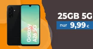 Samsung Galaxy A26 5G für einmalig 29 Euro mit 25GB Allnet Flat und 30 Euro Wechselbonus nur 9.99 Euro monatlich