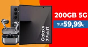 Samsung Galaxy Fold7 & Galaxy Buds 3 Pro für einmalig 499 Euro mit 200GB 5G Allnet Flat und 50 Euro Wechselbonus nur 59.99 Euro monatlich