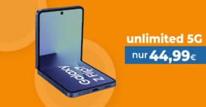 Samsung Galaxy Z Flip7 für einmalig 79 Euro mit unlimited 5G Allnet Flat und 100 Euro Wechselbonus nur 44.99 Euro monatlich