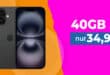 iPhone 16 für einmalig 59 Euro mit 40GB Allnet Flat und 150 Euro Wechselbonus bei Rufnummernmitnahme nur 34.99 Euro monatlich