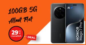 Honor Magic 7 Pro für einmalig 59 Euro mit 100GB Allnet Flat und 100 Euro Wechselbonus nur 29.99 Euro monatlich