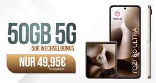 Motorola RAZR 60 Ultra für einmalig 149 Euro mit 50GB Allnet Flat und 50 Euro Wechselbonus für 49.95 Euro monatlich