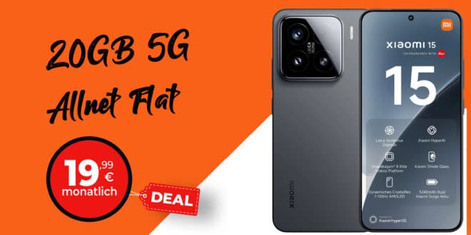 Xiaomi 15 für einmalig 49 Euro mit 20GB 5G Telekom Allnet Flat und 50 Euro Wechselbonus nur 19.99 Euro monatlich