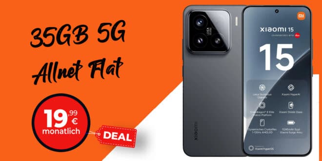 Xiaomi 15 für einmalig 29 Euro mit 35GB 5G Allnet Flat und 50 Euro Wechselbonus nur 19.99 Euro monatlich