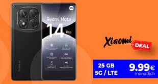 Xiaomi Redmi Note 14 Pro 5G für einmalig 19 Euro mit 25GB Allnet Flat und 30 Euro Wechselbonus nur 9.99 Euro monatlich