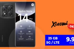 Xiaomi Redmi Note 14 Pro 5G für einmalig 19 Euro mit 25GB Allnet Flat und 30 Euro Wechselbonus nur 9.99 Euro monatlich