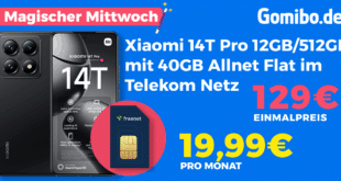 Xiaomi 14T Pro für einmalig 129 Euro mit 40GB Allnet Flat und 150 Euro Wechselbonus nur 19.99 Euro monatlich