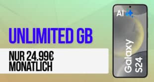 Samsung Galaxy S24 256GB für einmalig 99 Euro mit unlimited on demand Allnet Flat nur 24.99 Euro monatlich