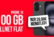 iPhone 16 für einmalig 99 Euro mit 100GB Allnet Flat und 100 Euro Wechselbonus nur 29.99 Euro monatlich