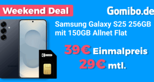 Samsung Galaxy S25 256GB für einmalig 39 Euro mit 150GB Allnet Flat nur 29 Euro monatlich