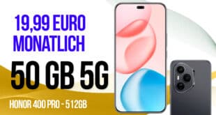 Honor 400 Pro für einmalig 69 Euro mit 50GB Allnet Flat nur 19.99 Euro monatlich