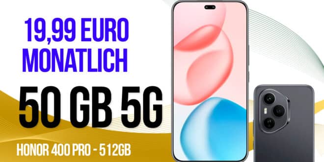 Honor 400 Pro für einmalig 69 Euro mit 50GB Allnet Flat nur 19.99 Euro monatlich