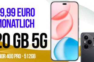 Honor 400 Pro für einmalig 29 Euro mit 20GB Allnet Flatrate und 50 Euro Wechselbonus nur 19.99 Euro monatlich