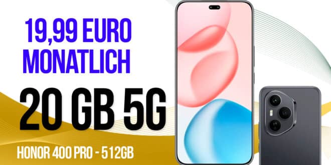 Honor 400 Pro für einmalig 29 Euro mit 20GB Allnet Flatrate und 50 Euro Wechselbonus nur 19.99 Euro monatlich