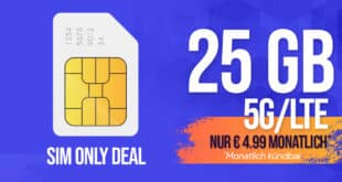 Monatlich kündbar - 25GB 5G Allnet Flat für dauerhaft nur 4.99 Euro monatlich - 9.99€ Anschlusspreis