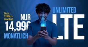 o2 Unlimited Smart (mit bis zu 15 Mbit/s Download) nur 14.99 Euro monatlich