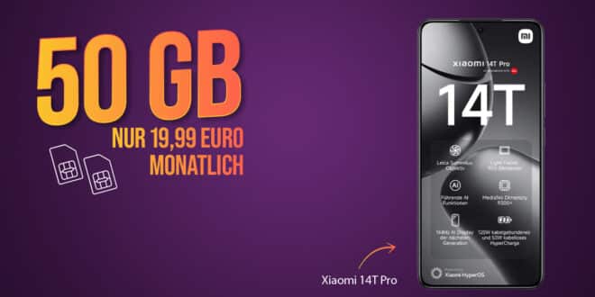 Xiaomi 14T Pro 12GB/512GB mit 50GB Allnet Flat und 50 Euro Wechselbonus nur 19.99 Euro monatlich