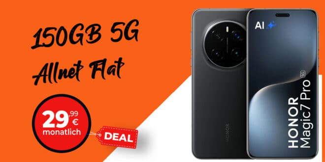 Honor Magic 7 Pro für einmalig 29 Euro mit 150GB Allnet Flat nur 29.99 Euro monatlich