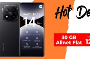 Xiaomi Redmi Note 14 Pro+ (PlusVersion) mit 30GB Allnet Flat und 30 Euro Wechselbonus nur 12.99 Euro monatlich